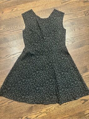 LOFT Dark Gray Leopard Print Fit-and-Flare Dress